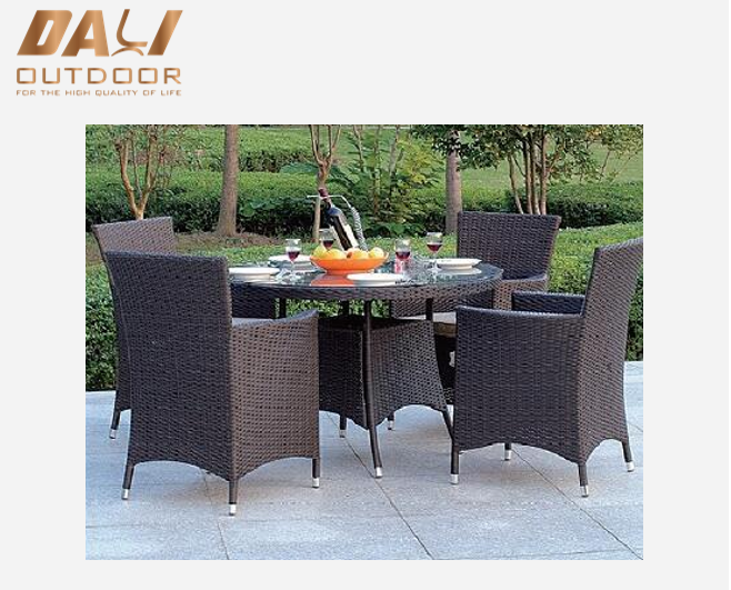 5 buah harga pabrik outdoor meja rotan bulat dengan set bangku makan malam