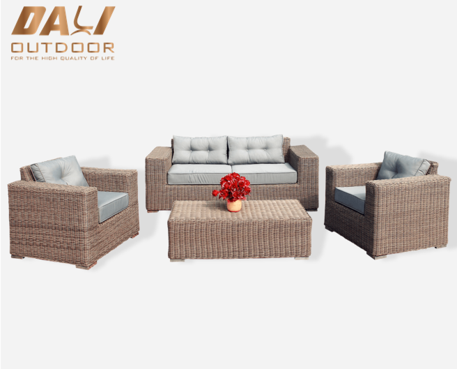 4 Pcs Anyaman Modern Furnitur Rotan Outdoor Garden Patio Gas Fire Sofa Set