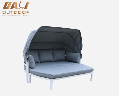 Best Selling Outdoor Furniture daybed outdoor dengan kanopi, daybed teras aluminium sunbed dengan tumpuan kaki